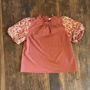 Entro Rust Blouse with Patterned Sleeves